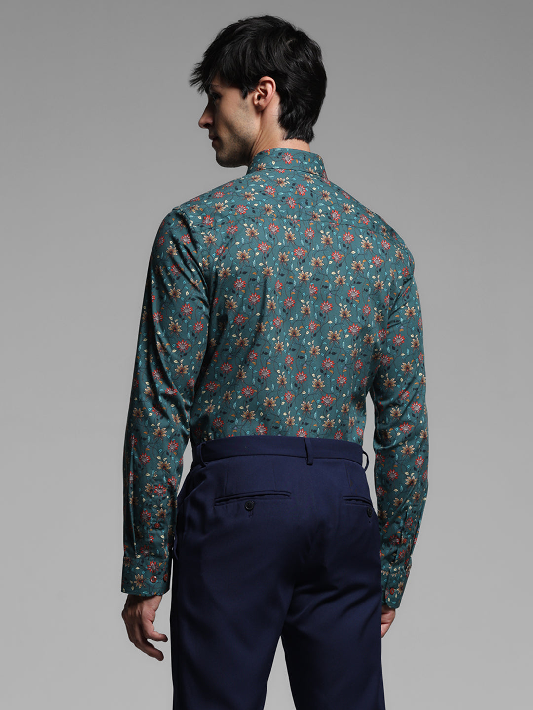 Green Floral Print Cotton Shirt