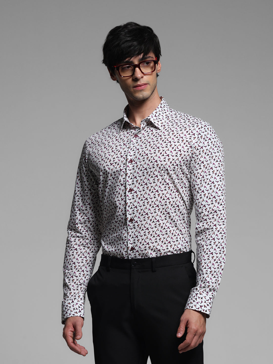 White Cotton Printed Shirt - M