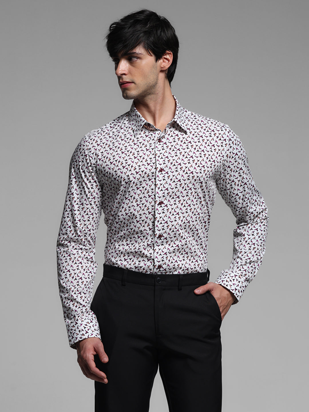 White Cotton Printed Shirt