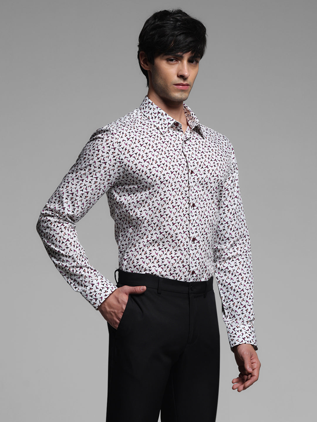 White Cotton Printed Shirt