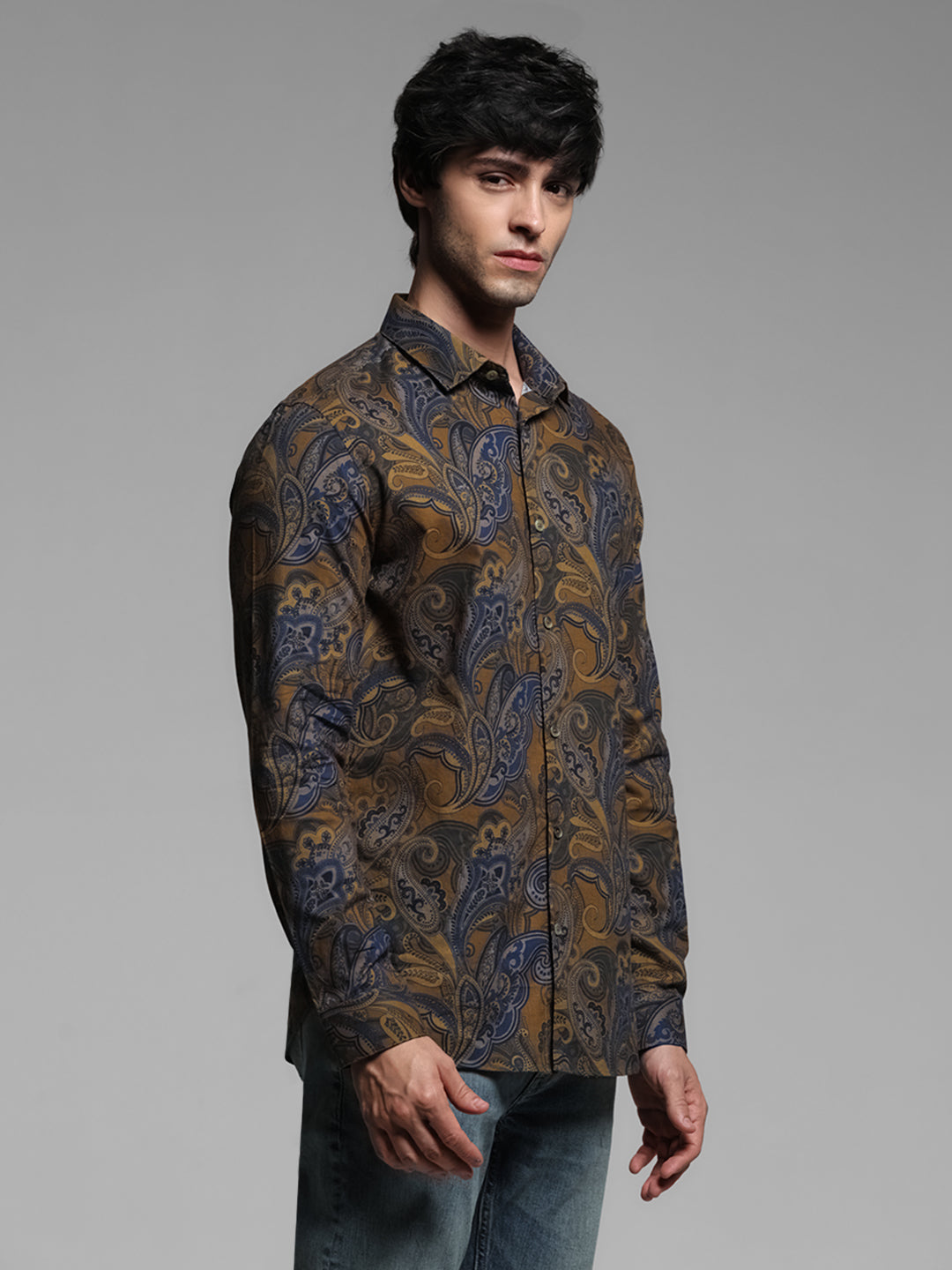 Brown Printed Cotton Shirt