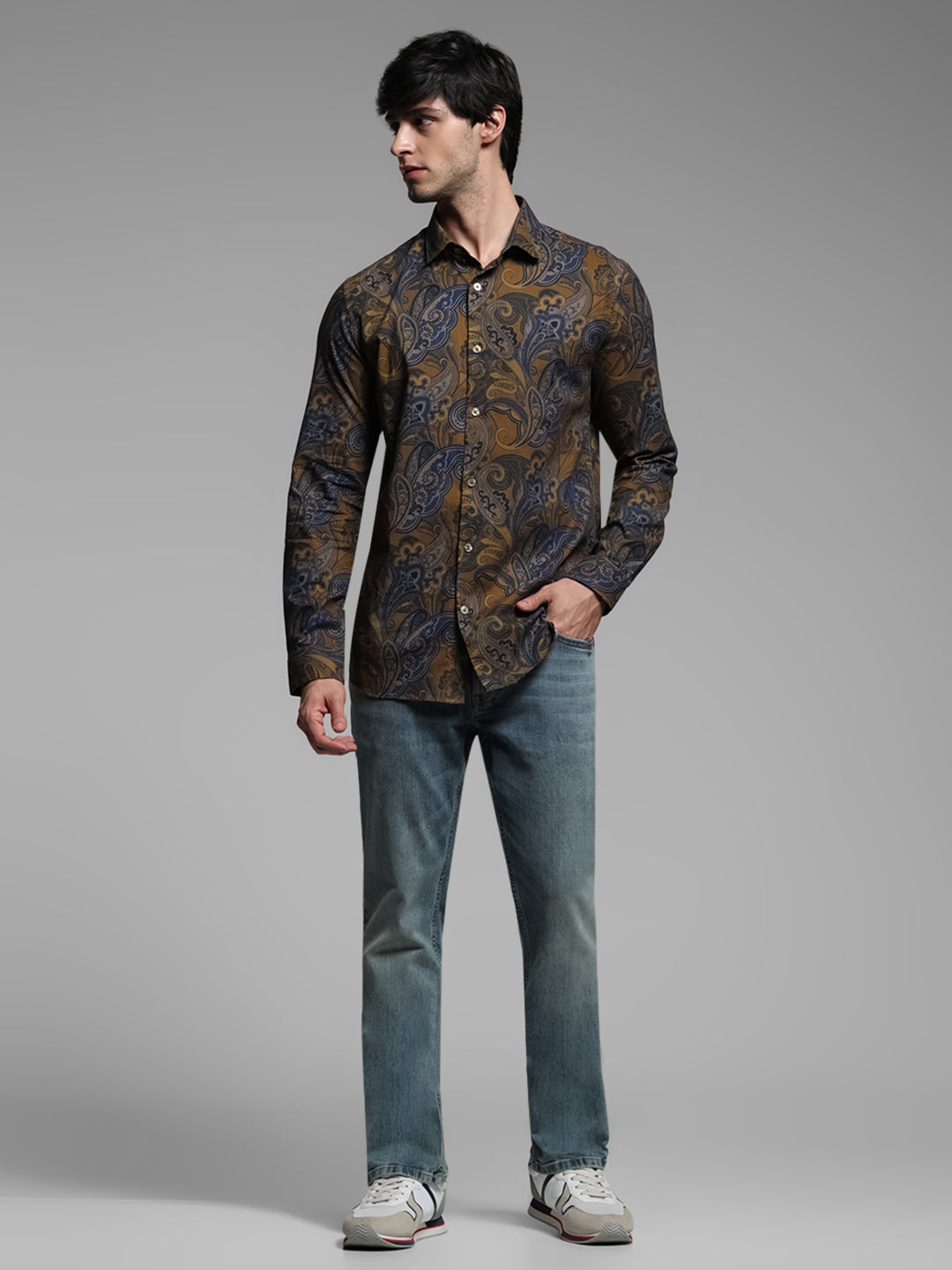 Brown Printed Cotton Shirt