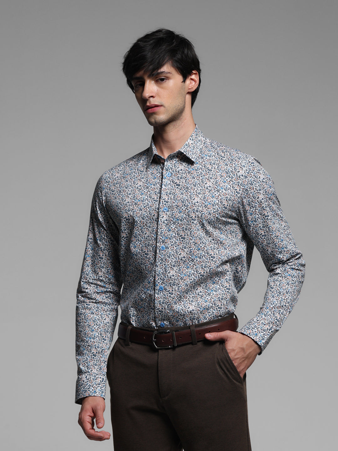 White Floral Slim Fit Shirt