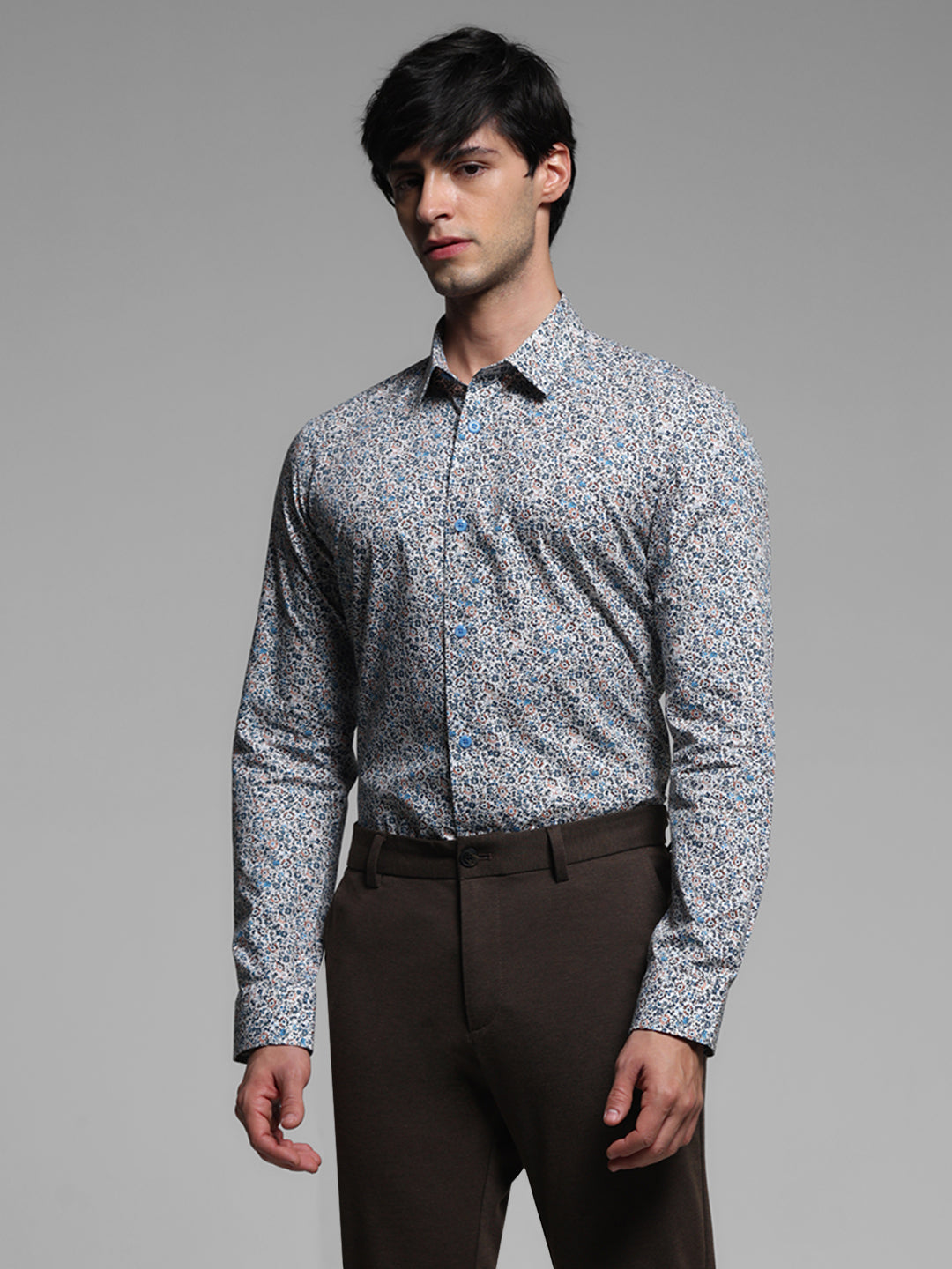 White Floral Slim Fit Shirt