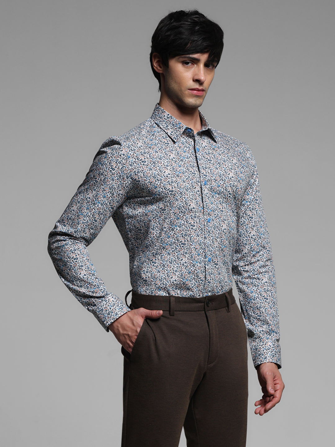 White Floral Slim Fit Shirt