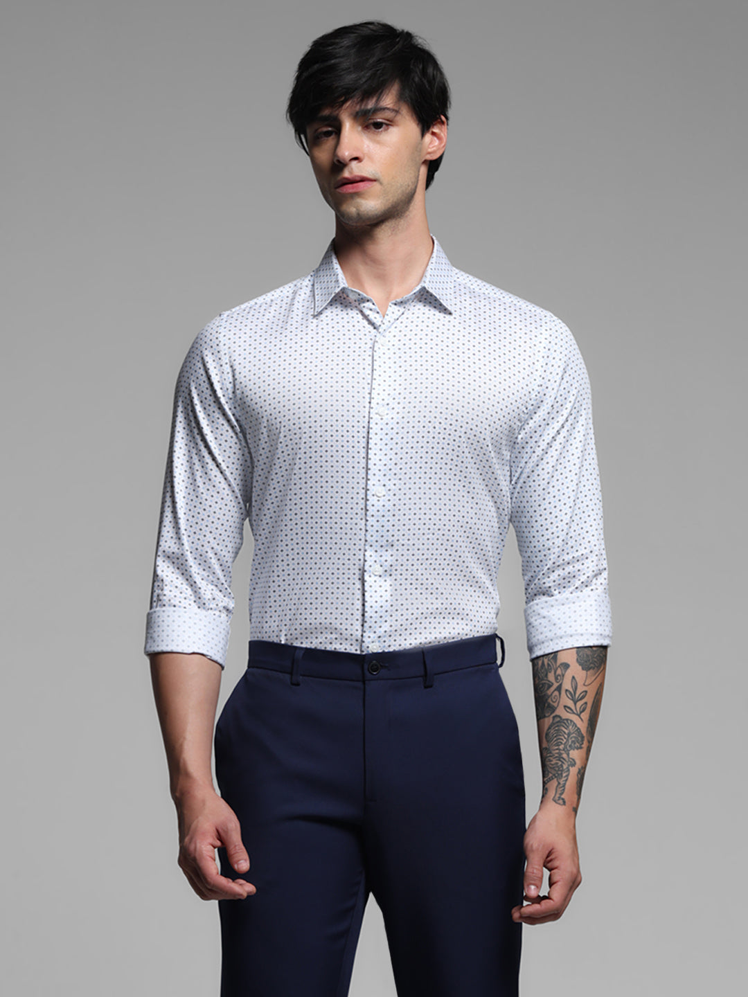 White Printed Formal Shirt