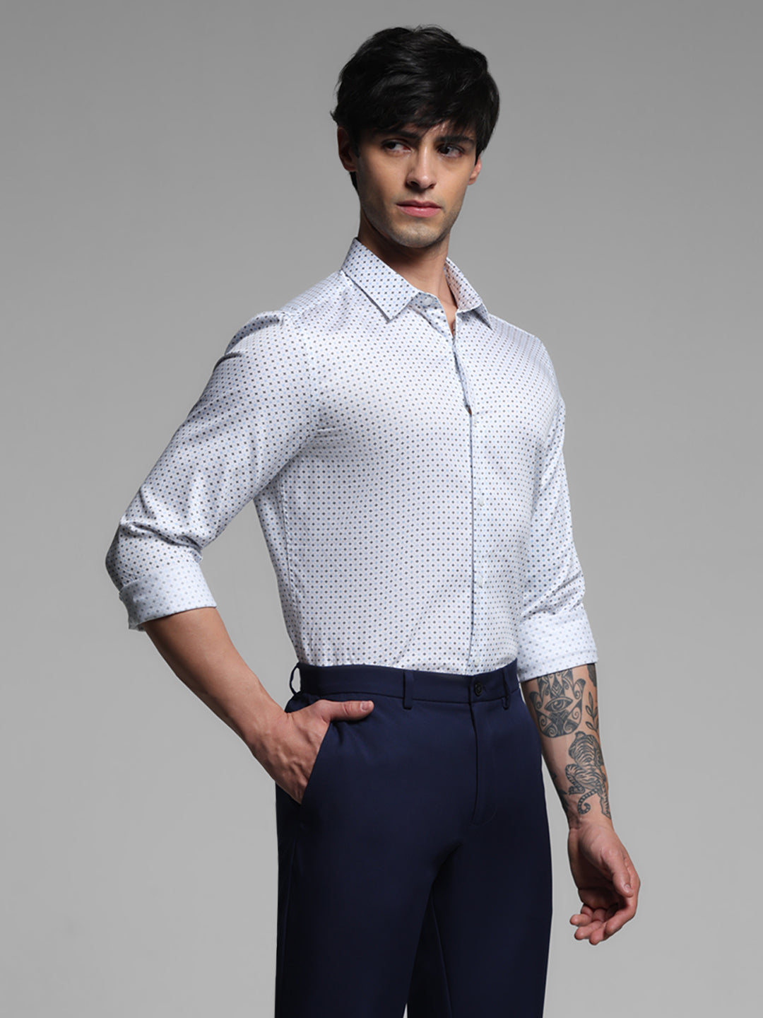 White Printed Formal Shirt