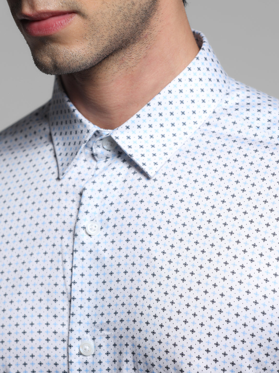 White Printed Formal Shirt