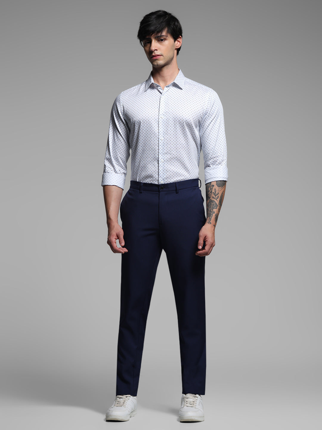 White Printed Formal Shirt
