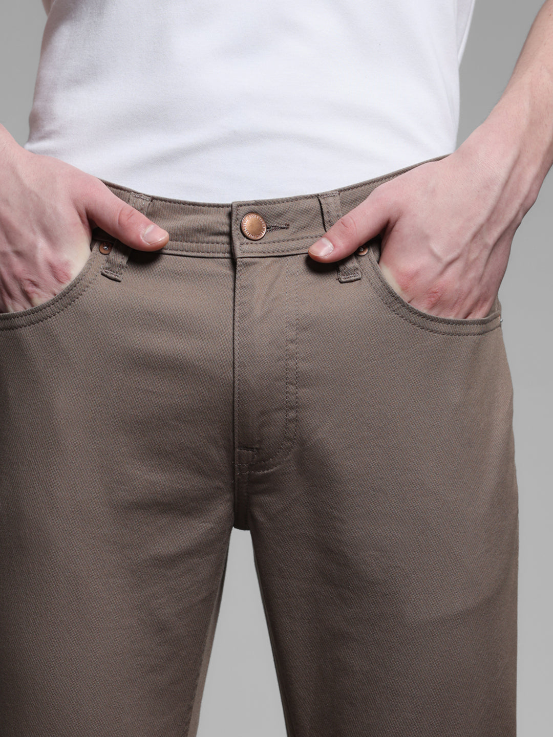 Beige Twill Regular Fit Pants