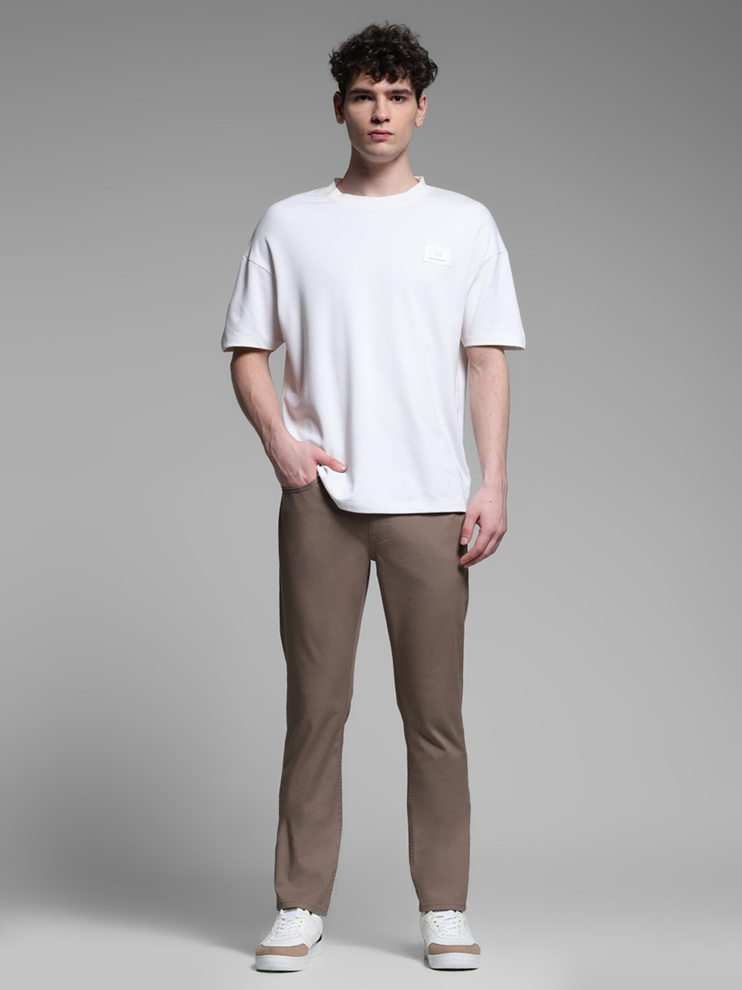 Beige Twill Regular Fit Pants
