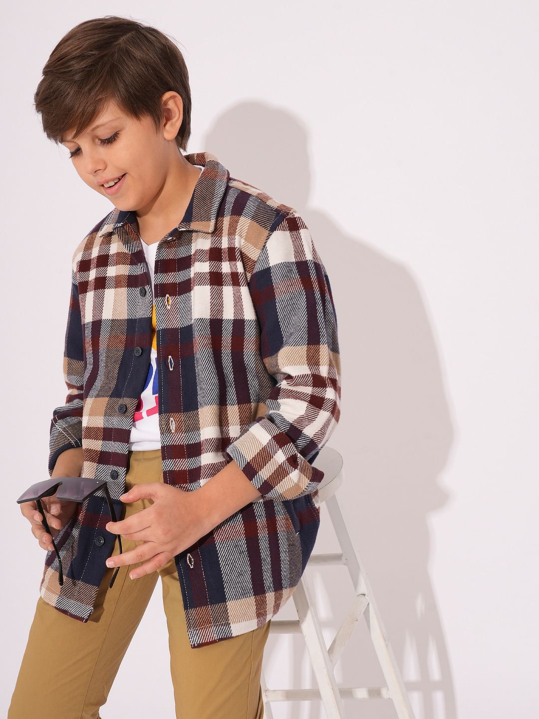 Boys Brown Check Shacket - 4/5Y
