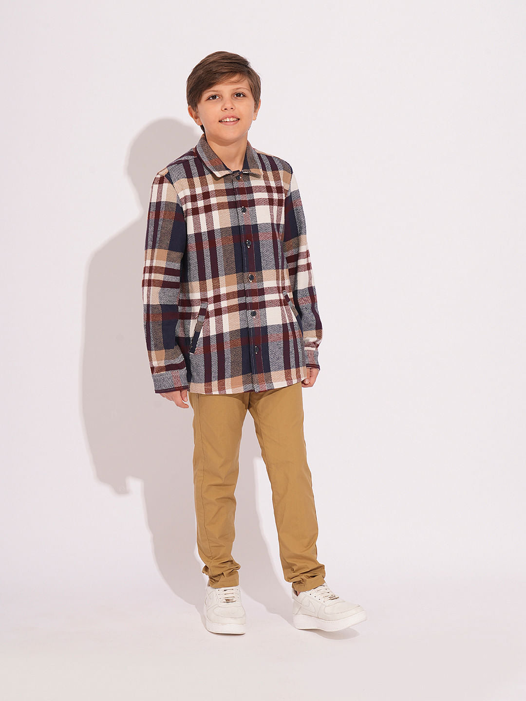 Boys Brown Check Shacket