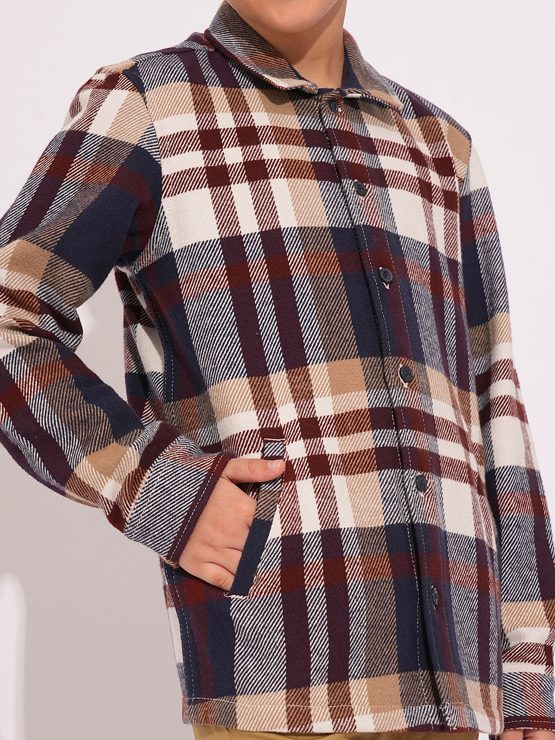 Boys Brown Check Shacket