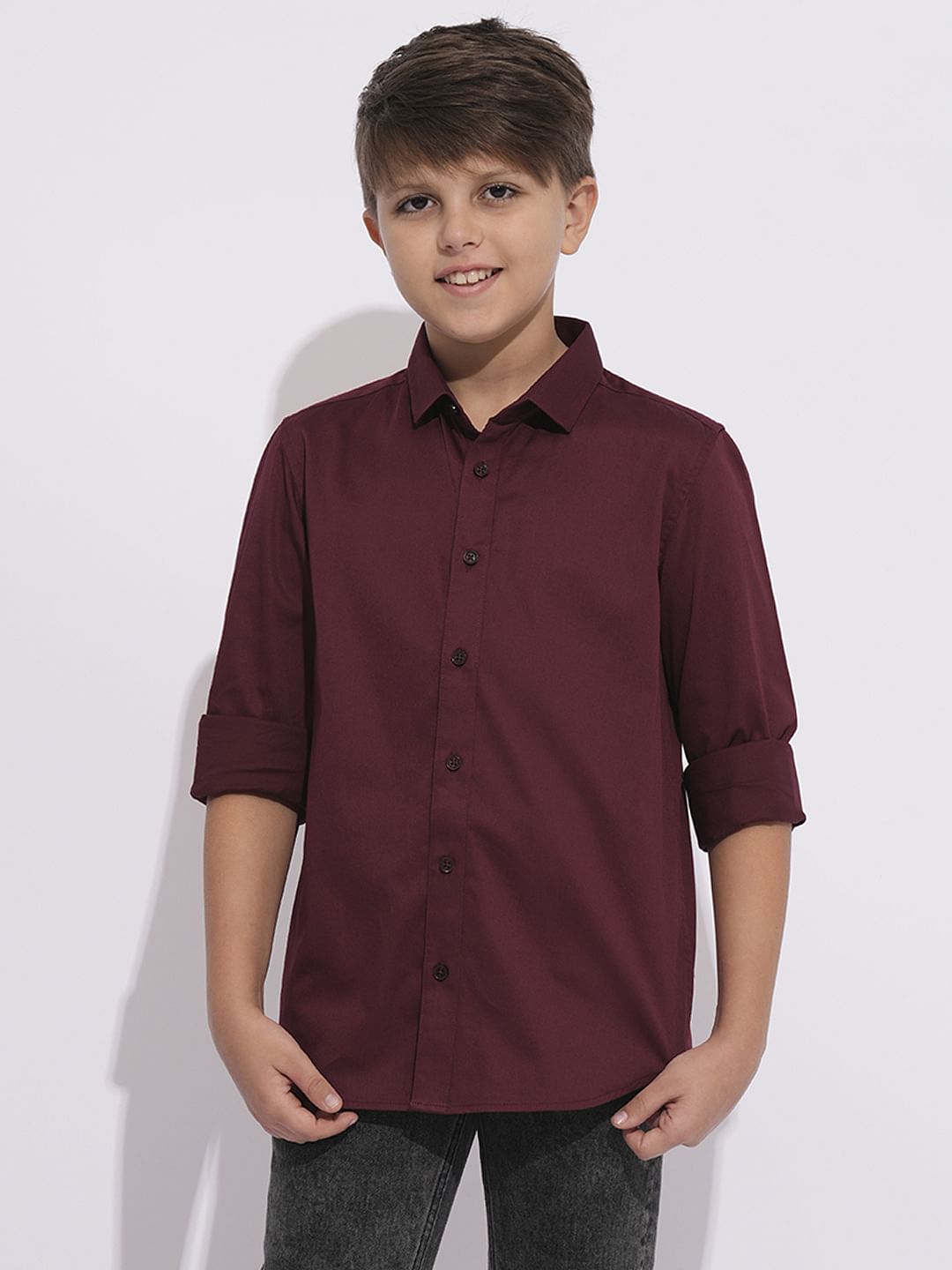 Boys Maroon Full Sleeves Shirt