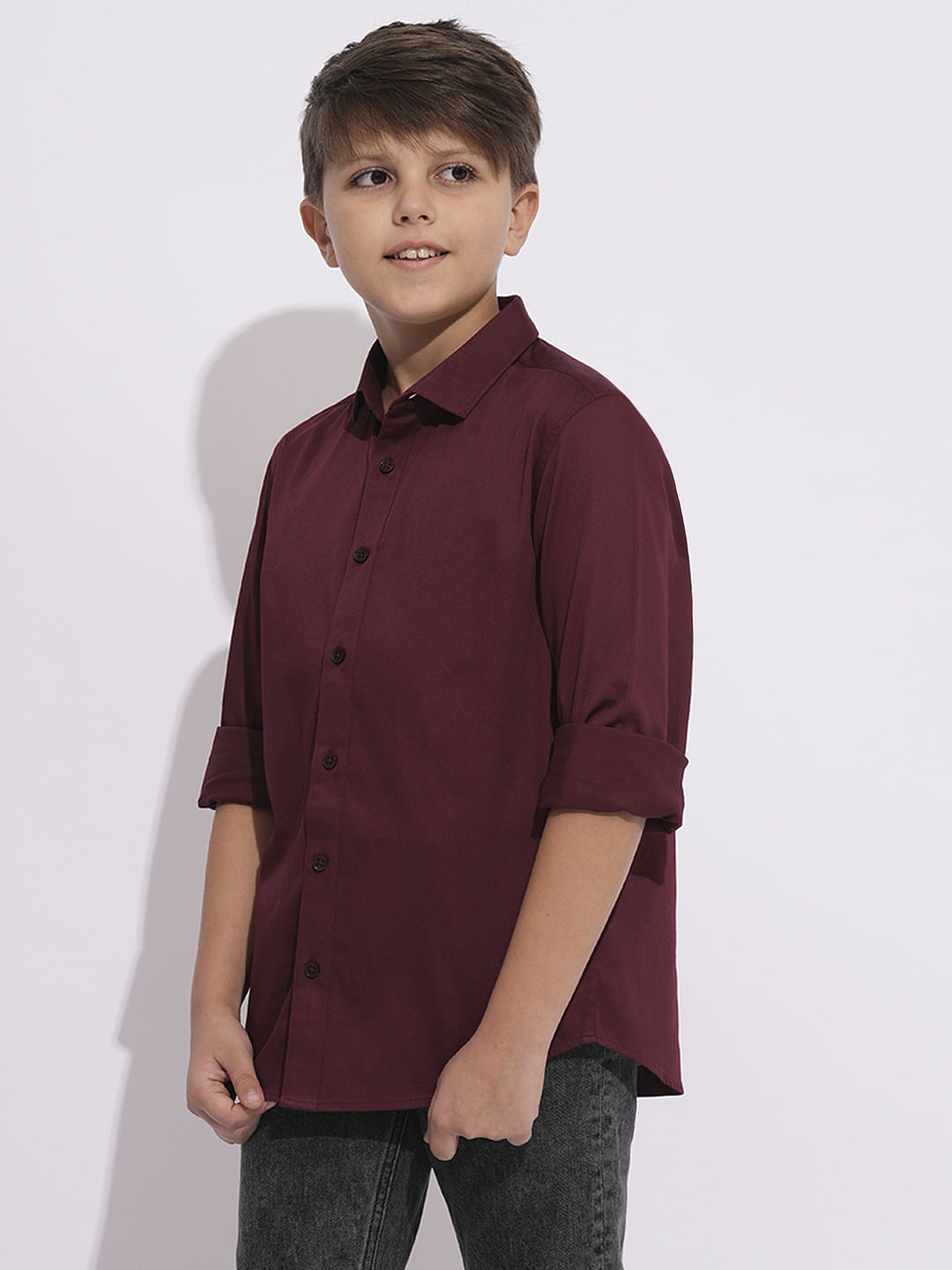 Boys Maroon Full Sleeves Shirt