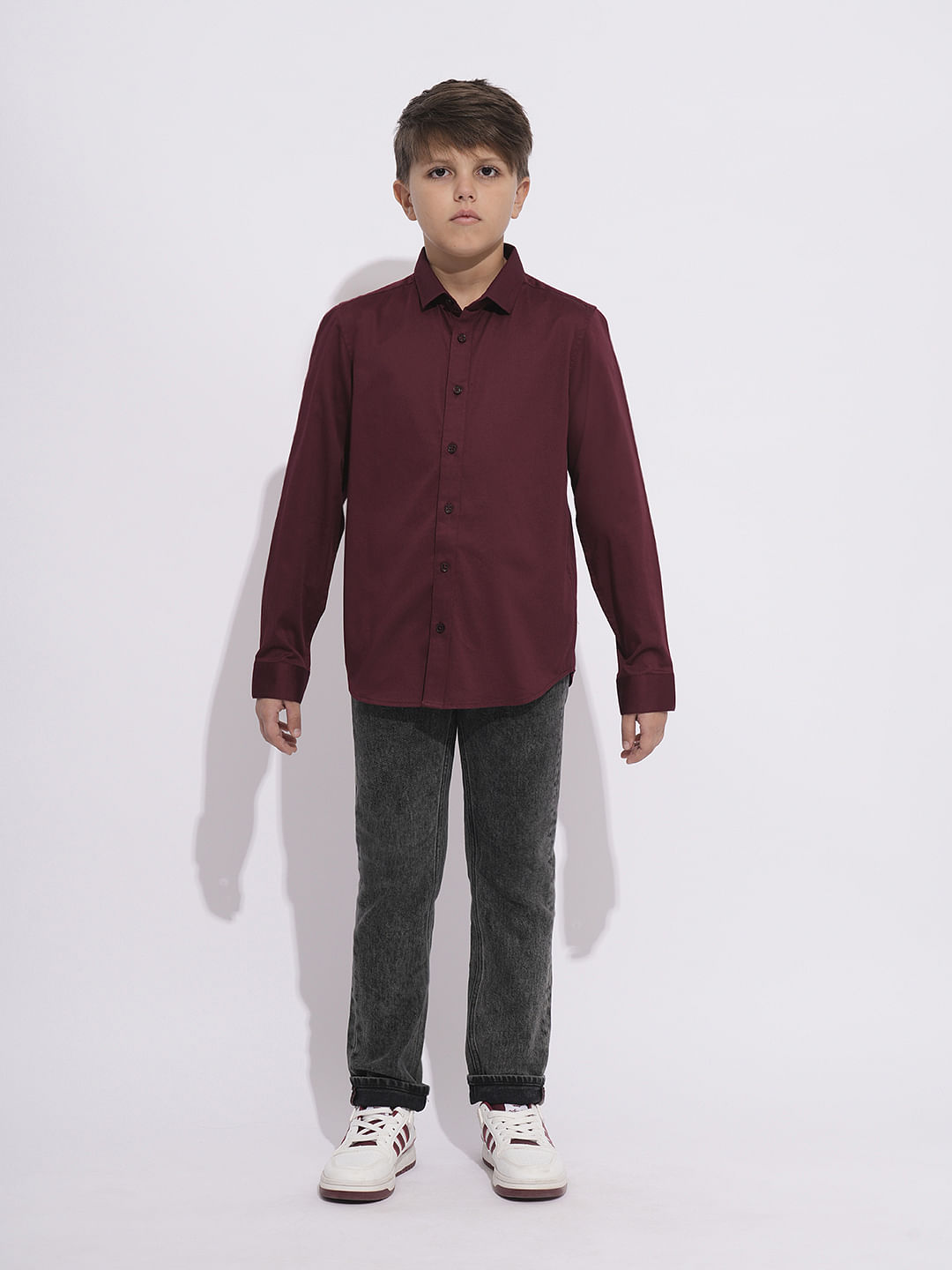 Boys Maroon Full Sleeves Shirt
