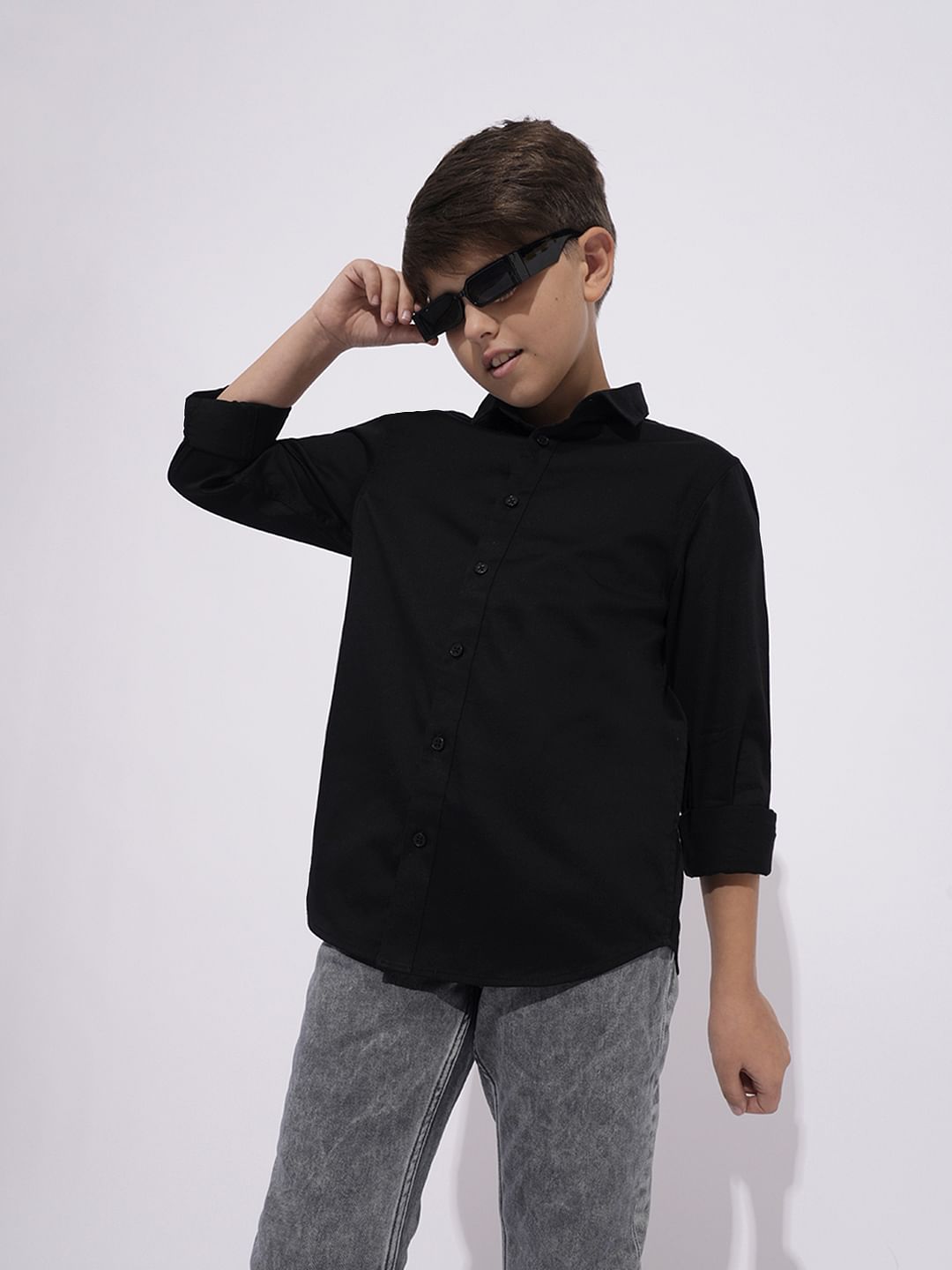 Boys Black Full Sleeves Shirt - 4/5Y