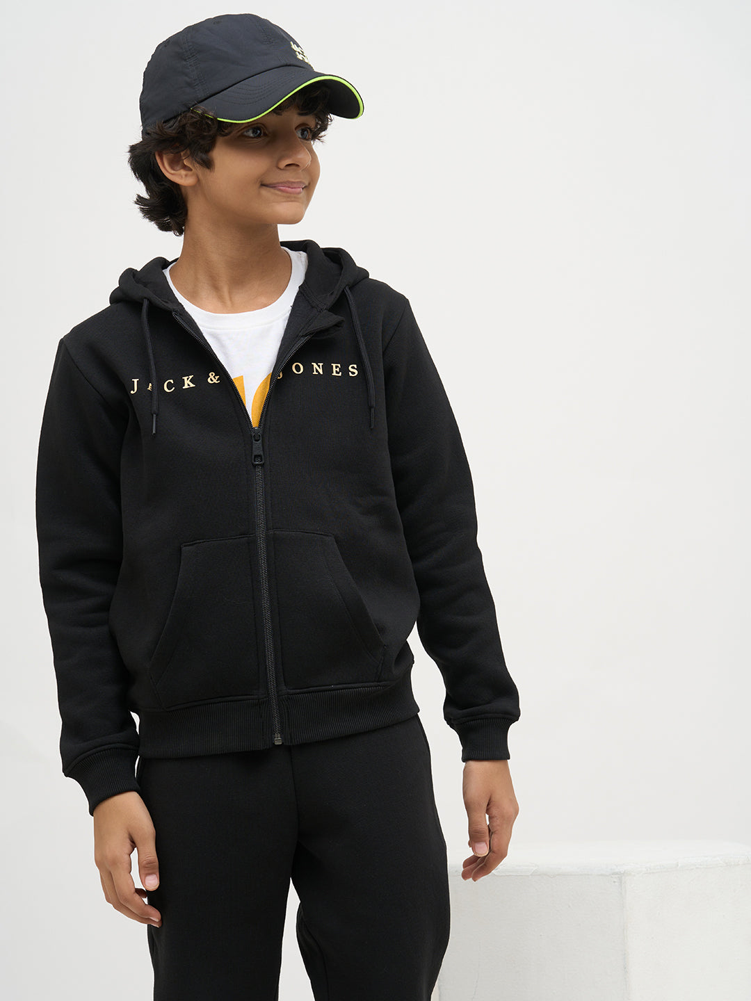 Boys Black Zip-Up Hooded Sweatshirt