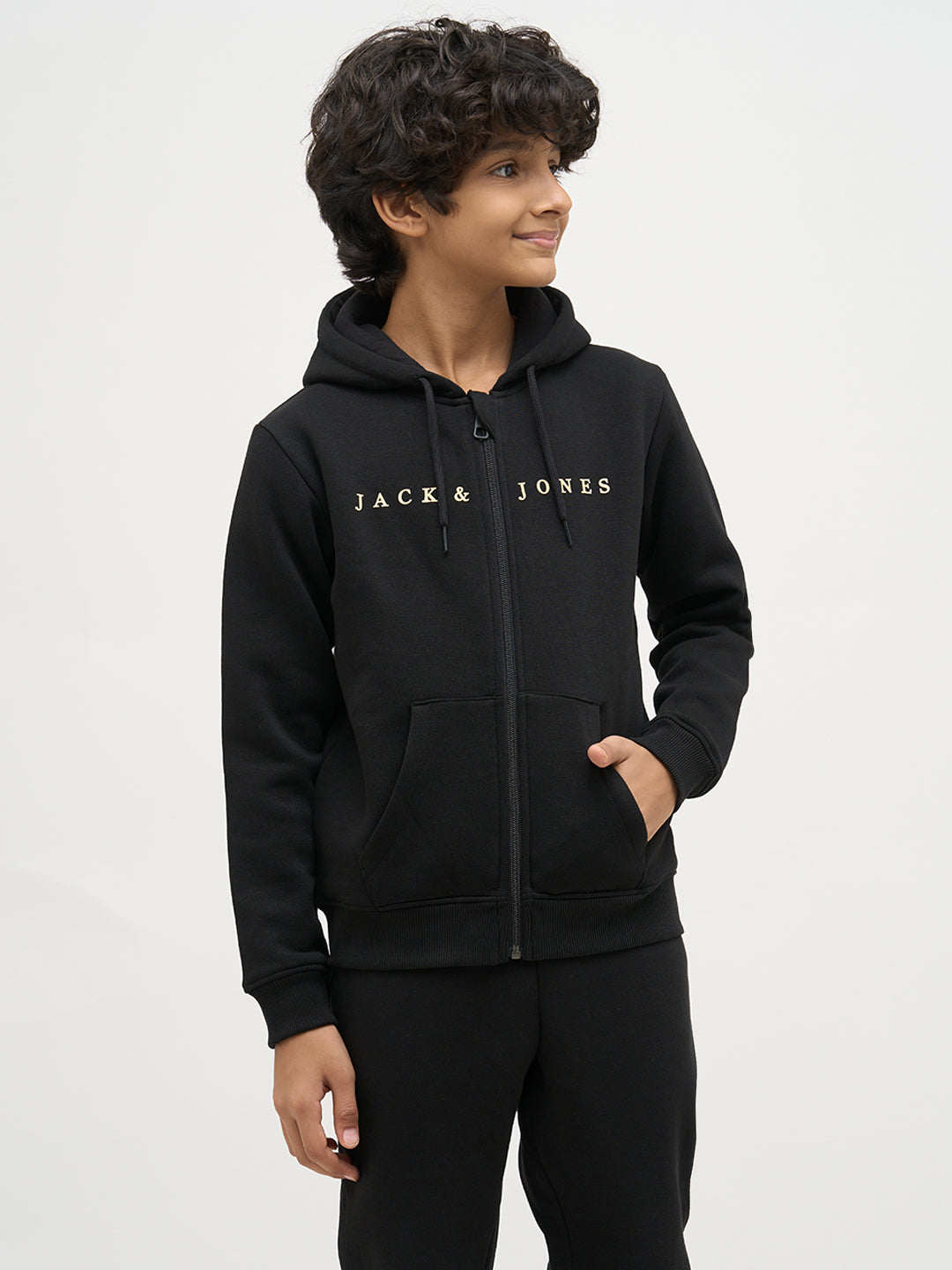 Boys Black Zip-Up Hooded Sweatshirt