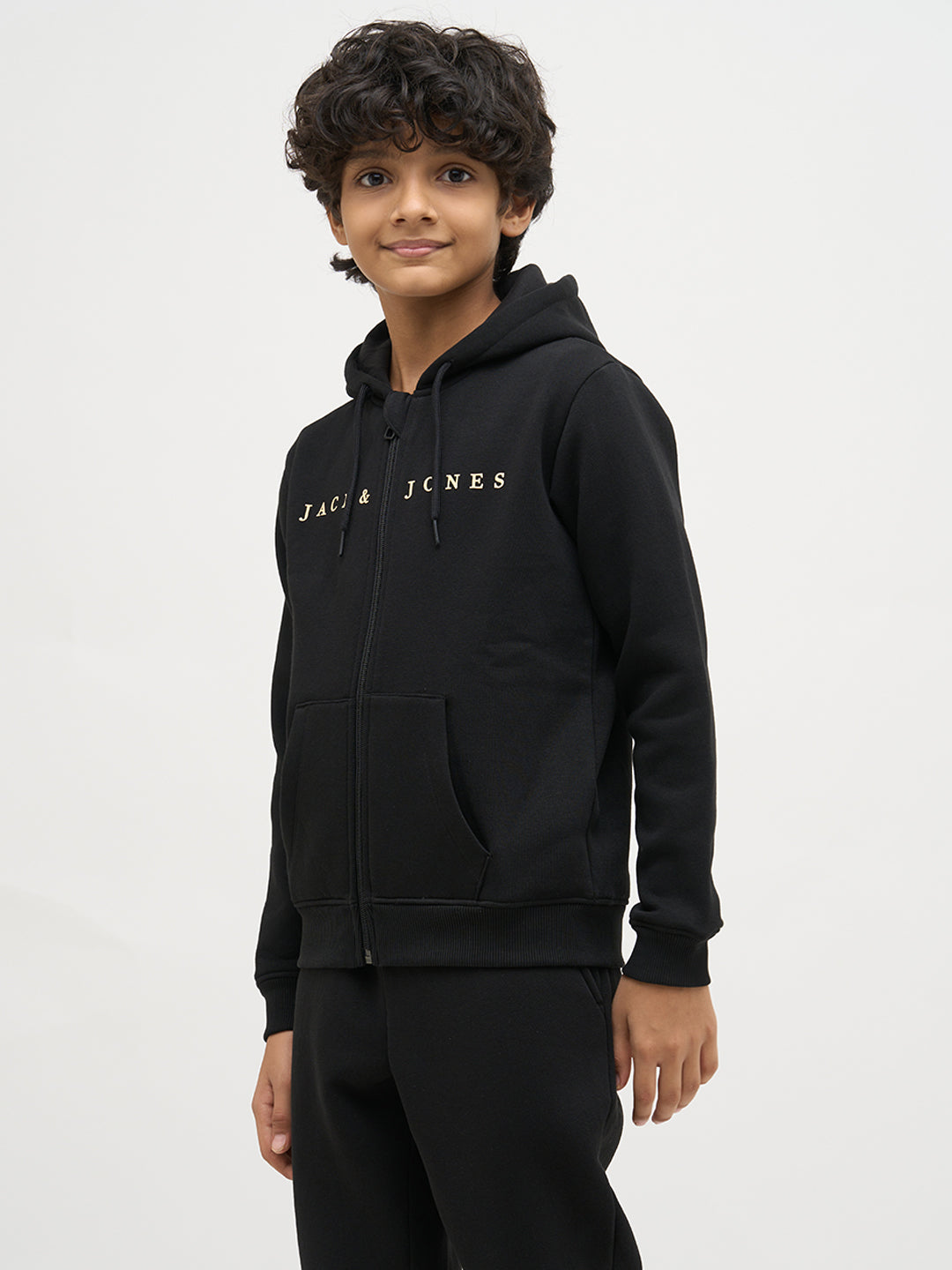 Boys Black Zip-Up Hooded Sweatshirt