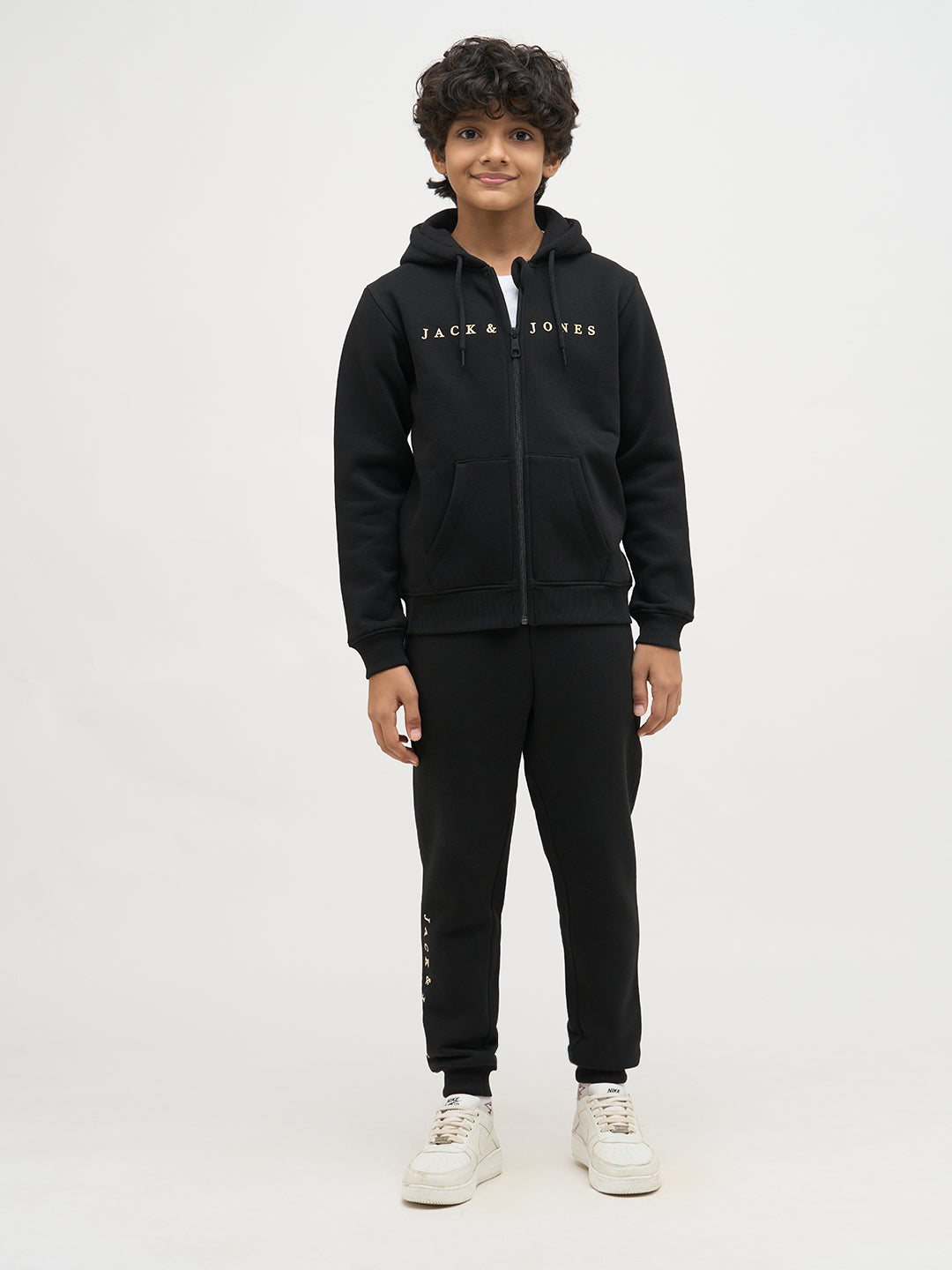 Boys Black Zip-Up Hooded Sweatshirt