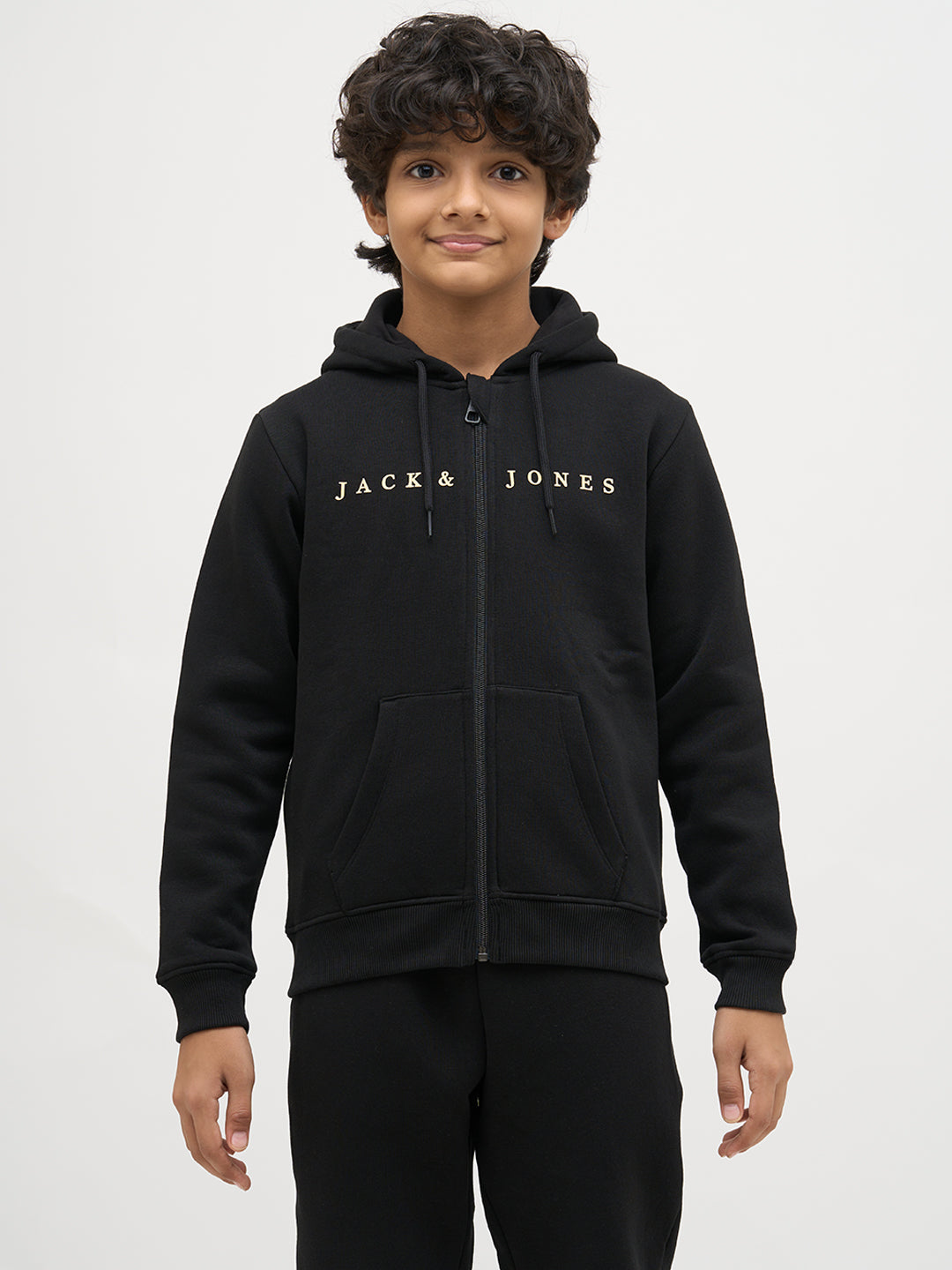 Boys Black Zip-Up Hooded Sweatshirt
