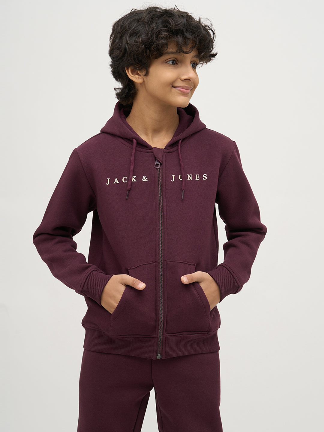 Boys Maroon Zip-Up Hooded Sweatshirt