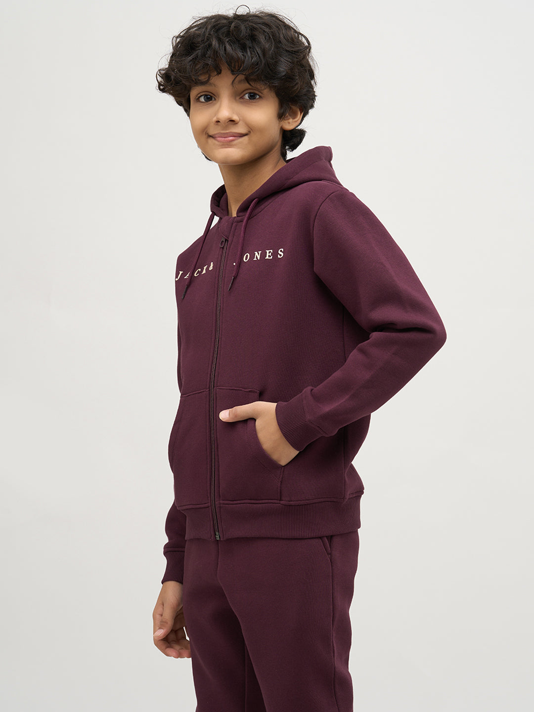 Boys Maroon Zip-Up Hooded Sweatshirt