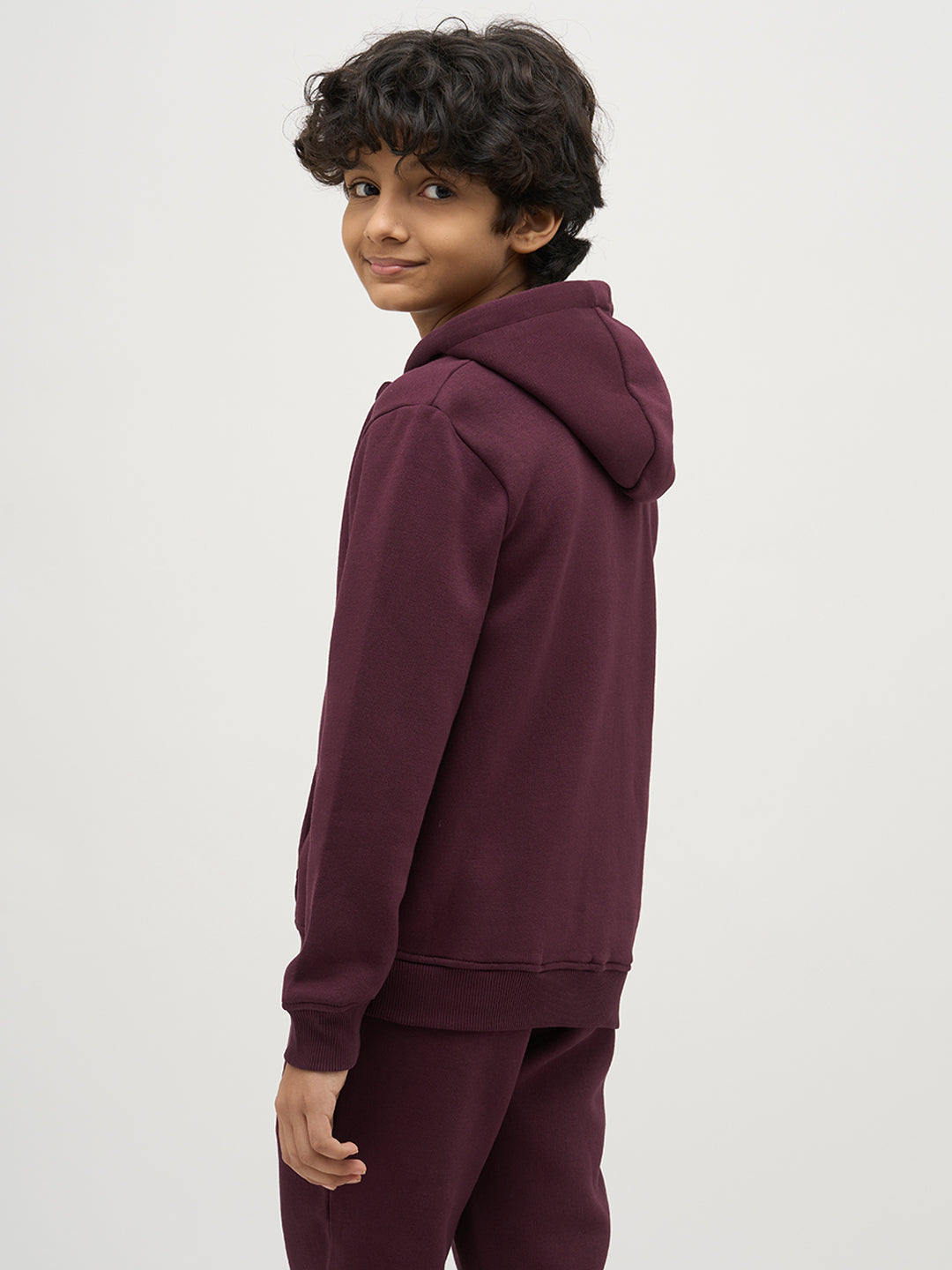 Boys Maroon Zip-Up Hooded Sweatshirt