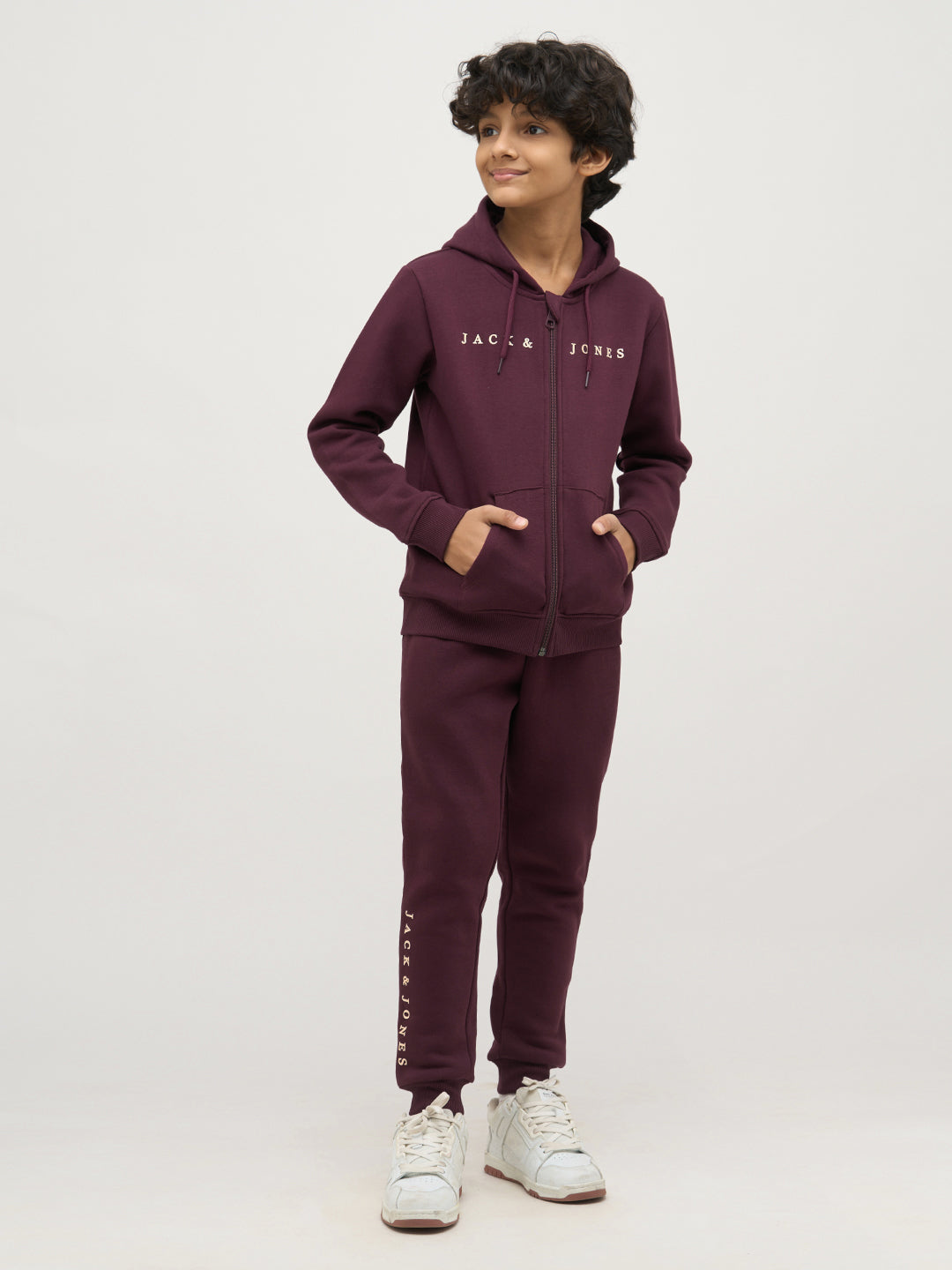 Boys Maroon Zip-Up Hooded Sweatshirt