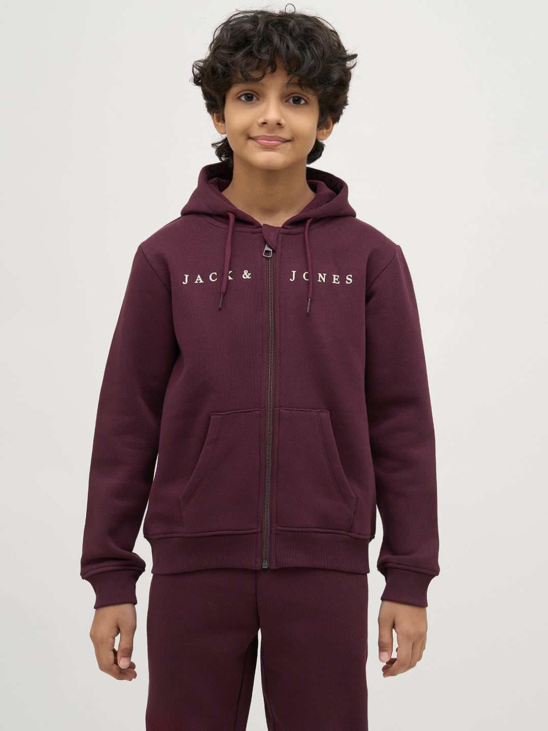 Boys Maroon Zip-Up Hooded Sweatshirt