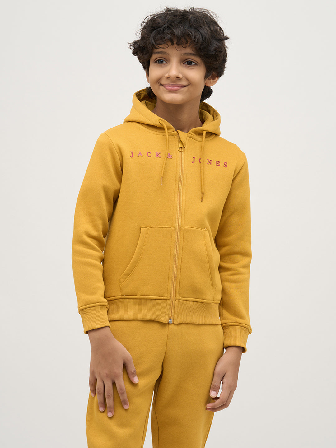 Boys Yellow Zip-Up Hooded Sweatshirt