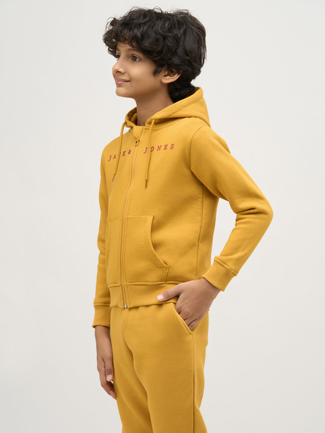 Boys Yellow Zip-Up Hooded Sweatshirt