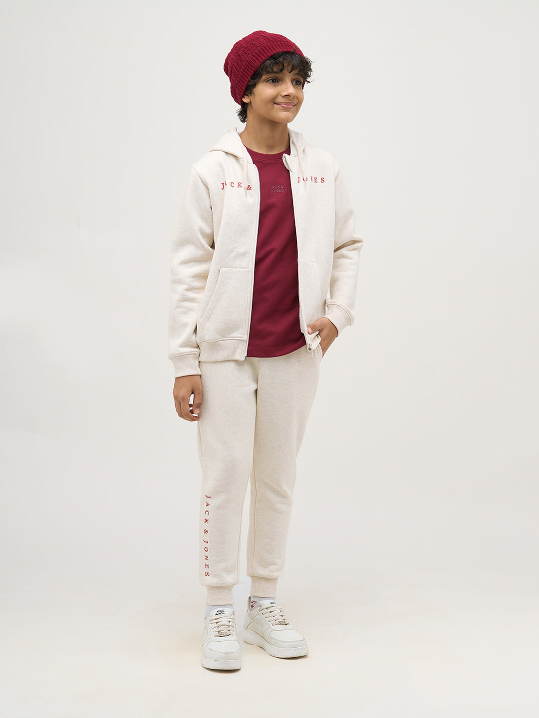 Boys White Zip-Up Hooded Sweatshirt