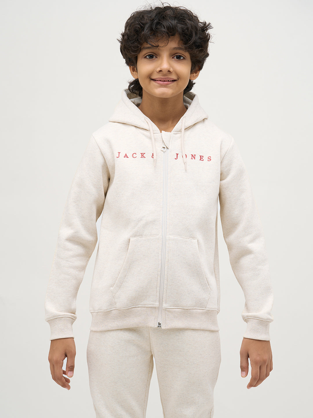 Boys White Zip-Up Hooded Sweatshirt