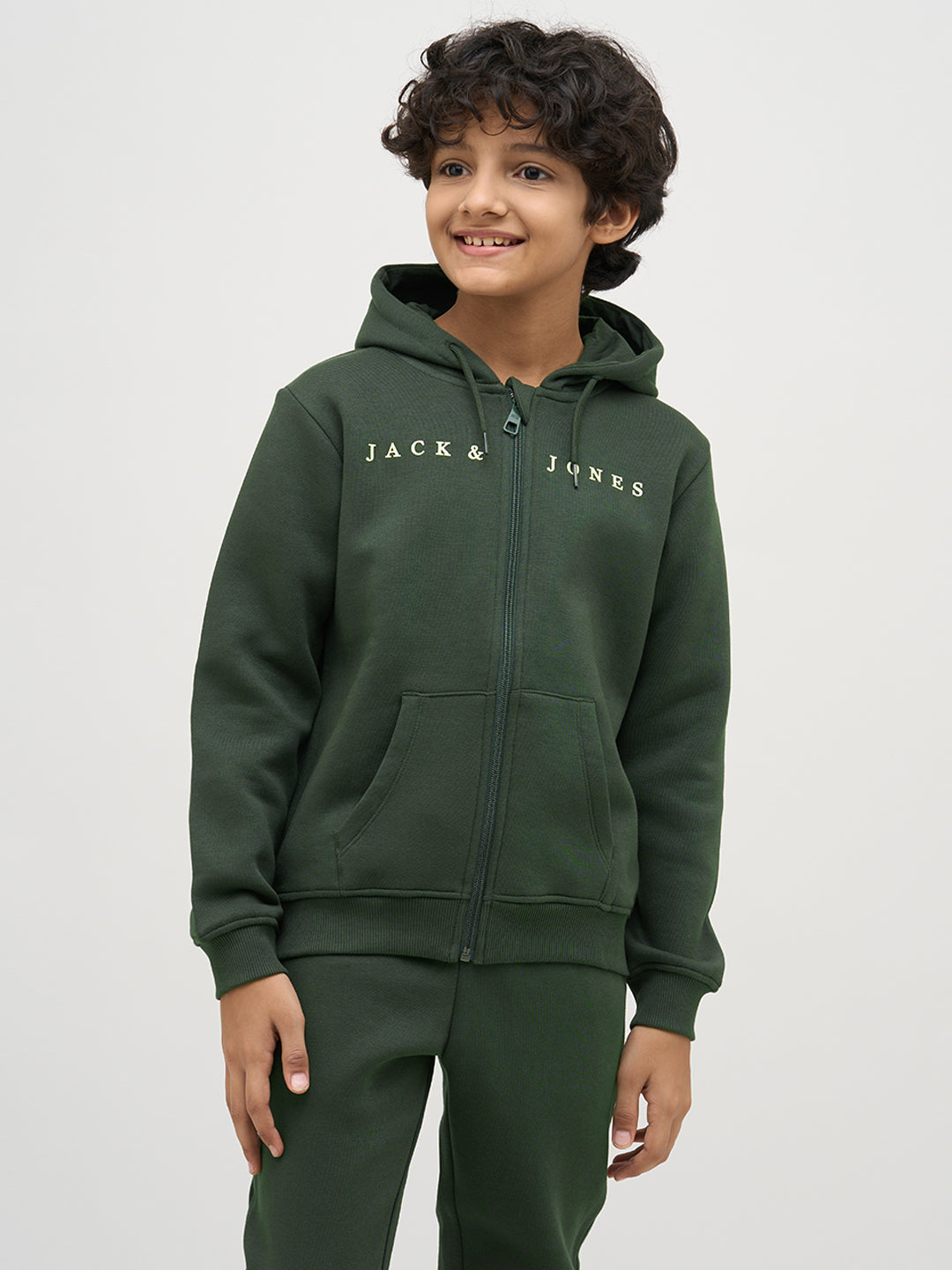 Boys Green Logo Text Hooded Sweatshirt