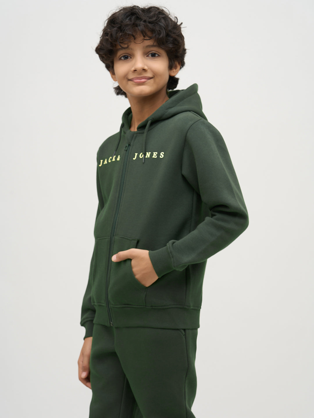 Boys Green Logo Text Hooded Sweatshirt
