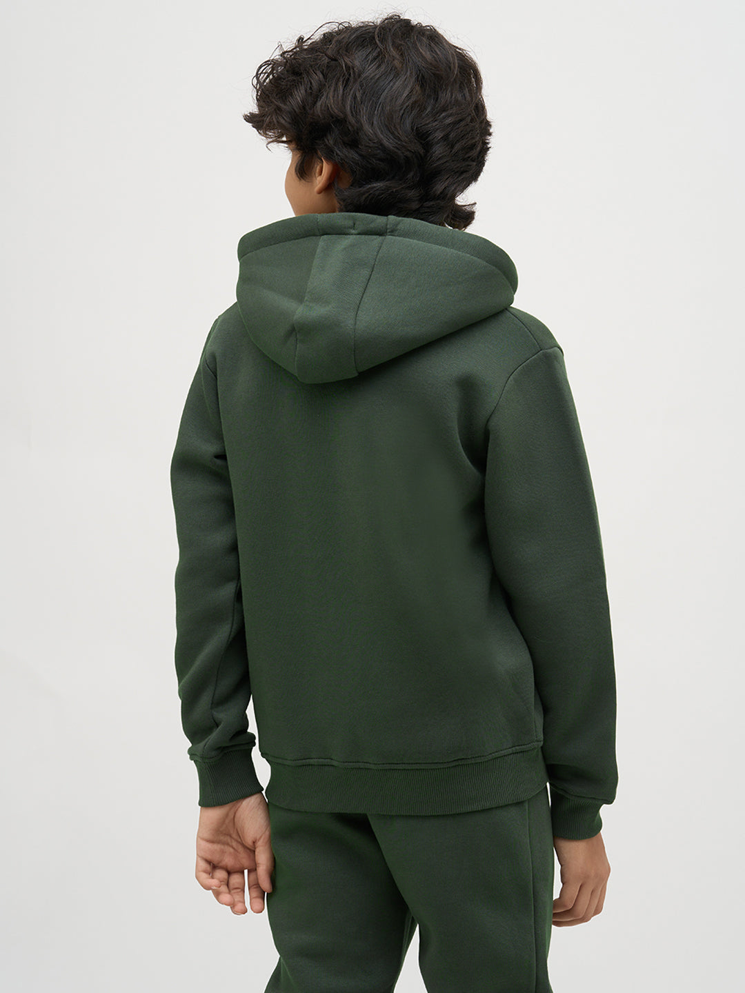 Boys Green Logo Text Hooded Sweatshirt