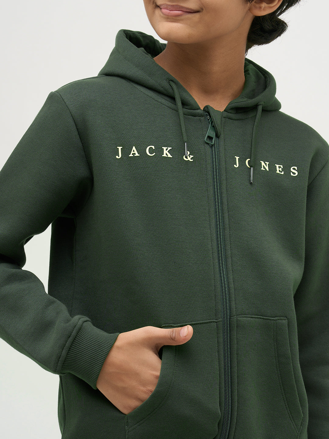 Boys Green Logo Text Hooded Sweatshirt