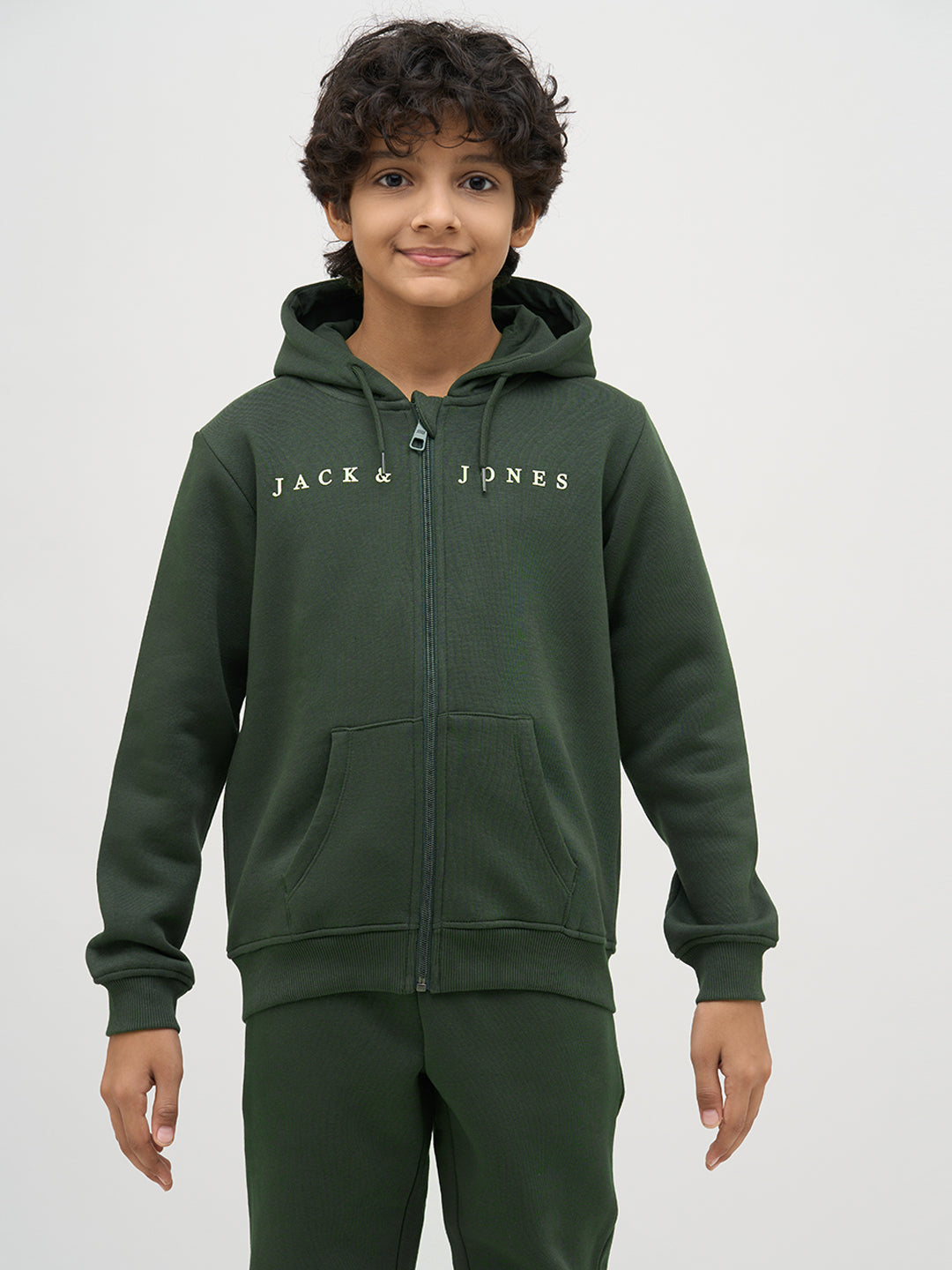 Boys Green Logo Text Hooded Sweatshirt