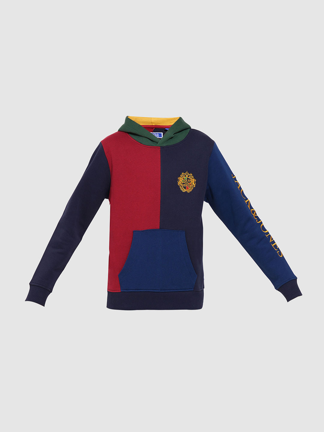 Boys Blue Colourblocked Hooded Sweatshirt