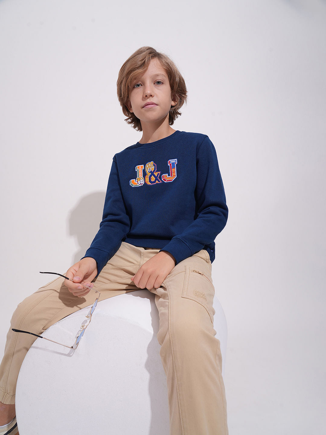Boys Blue Applique Patchwork Sweatshirt