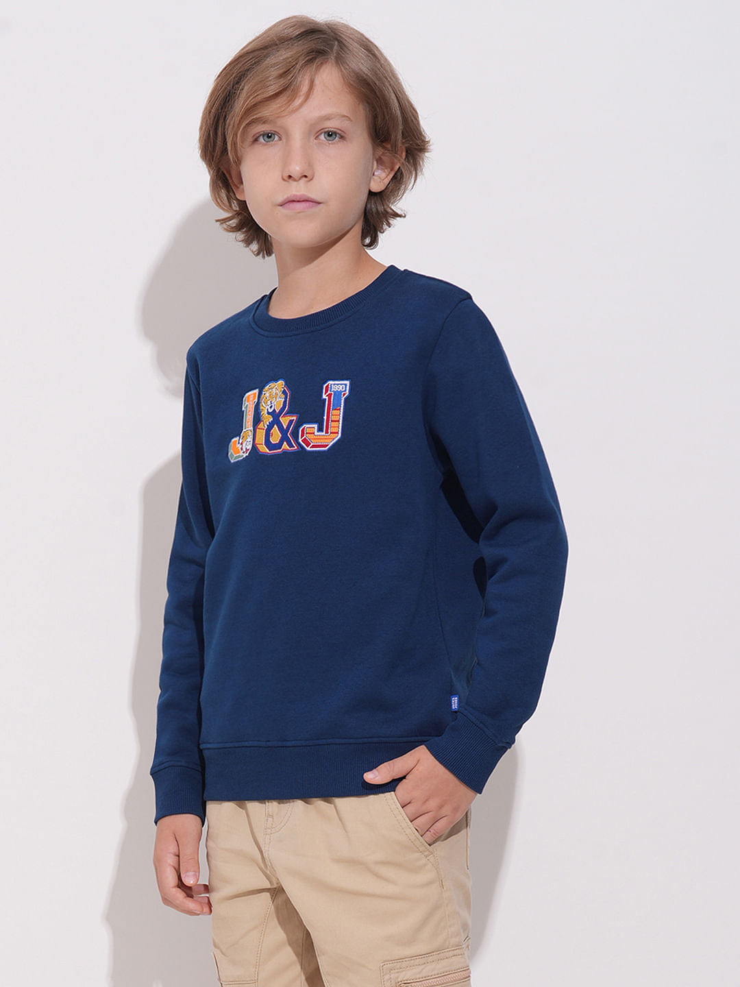Boys Blue Applique Patchwork Sweatshirt