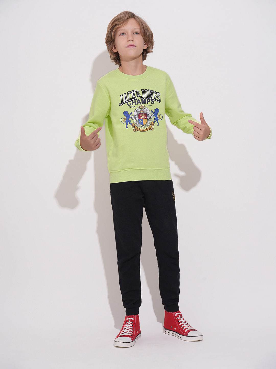 Boys Pastel Green Printed Sweatshirt