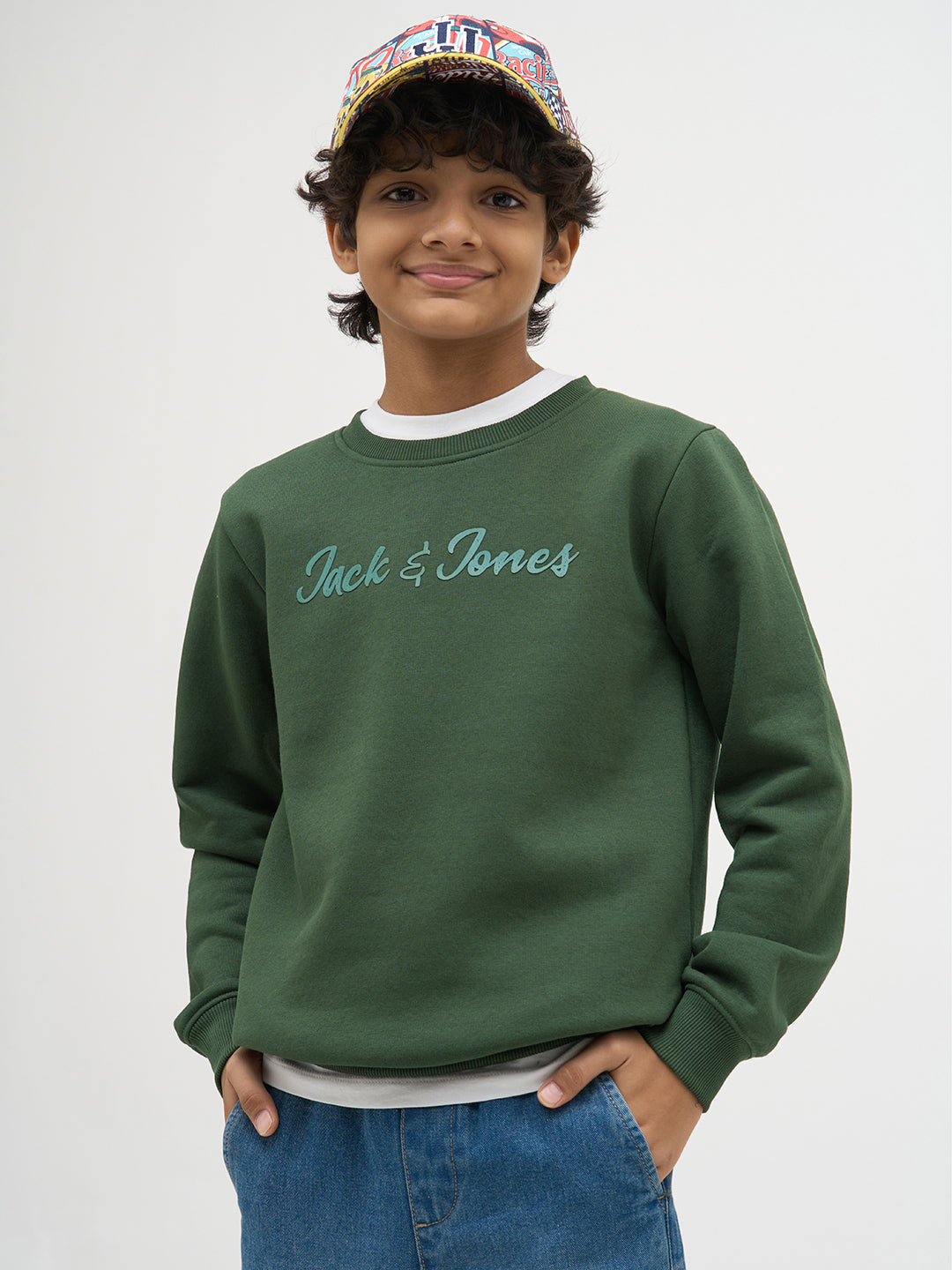 Boys Green Logo Text Sweatshirt
