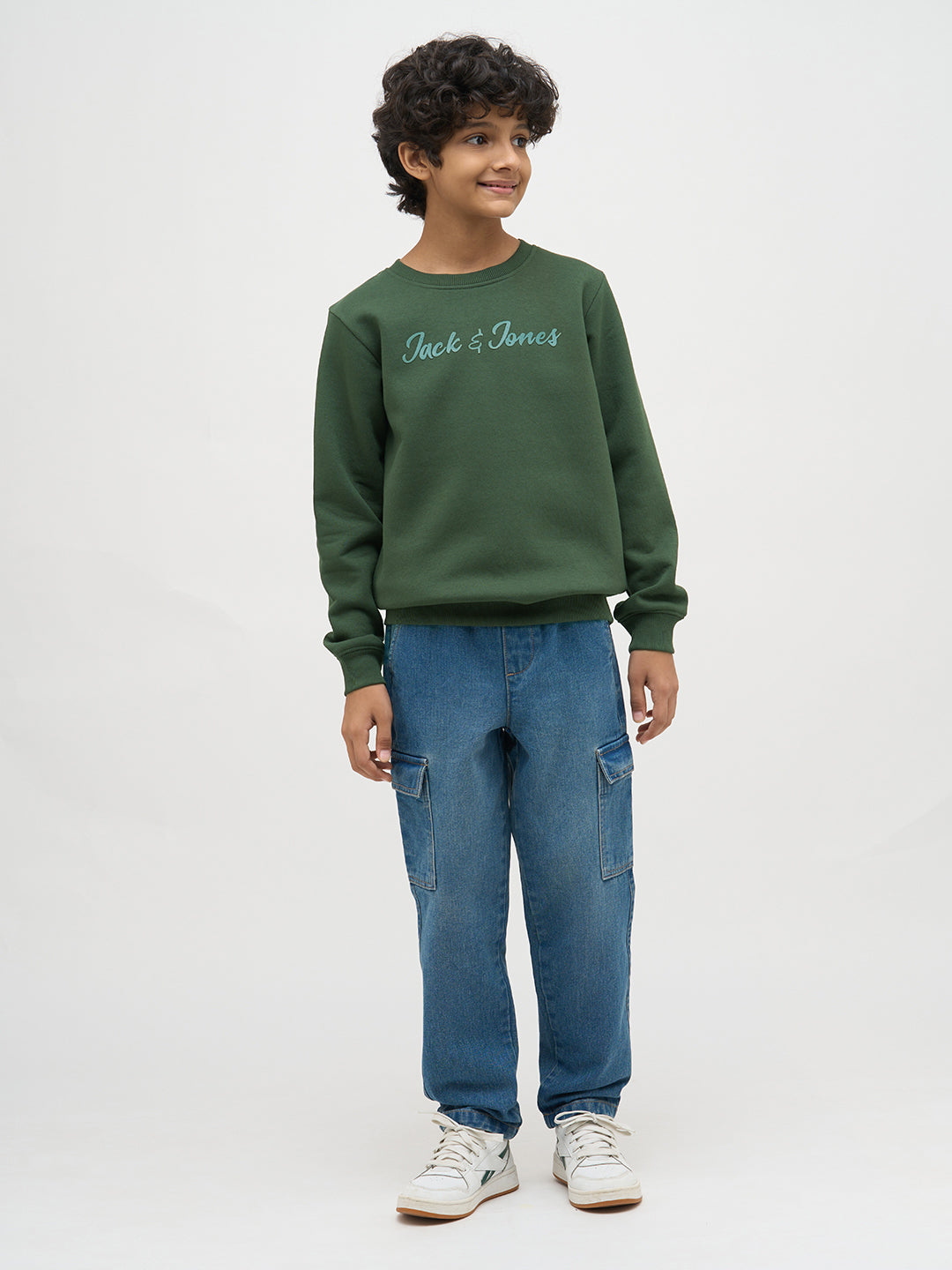 Boys Green Logo Text Sweatshirt