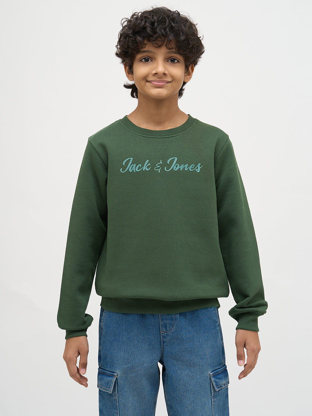 Boys Green Logo Text Sweatshirt