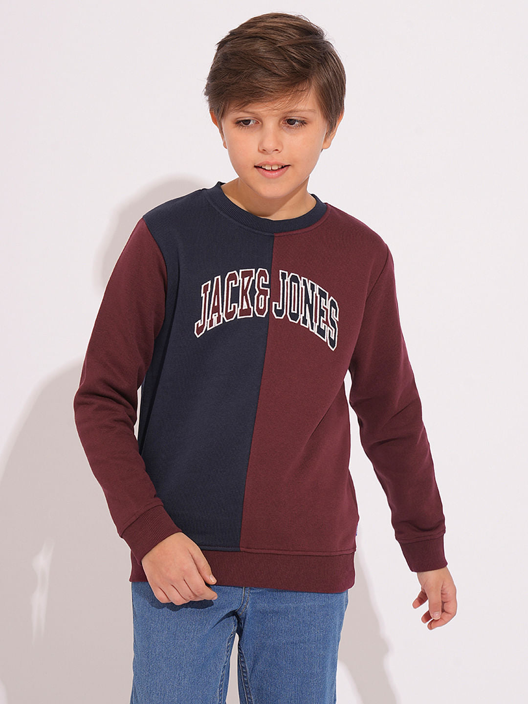 Boys Maroon Colourblocked Sweatshirt