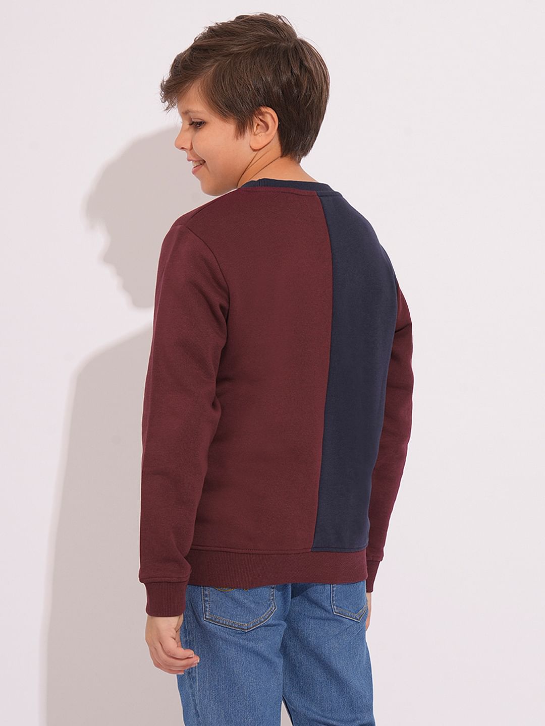 Boys Maroon Colourblocked Sweatshirt